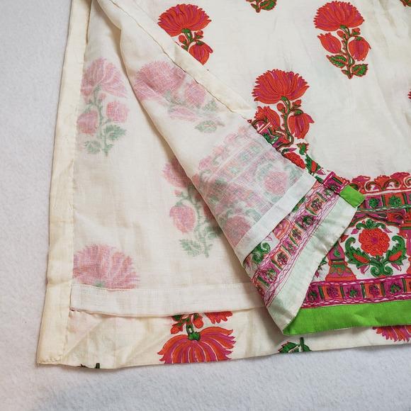 Womens Cream Kurta Top Large Lace Floral Embroidered Bohemian Straight Tunic - Picture 15 of 16